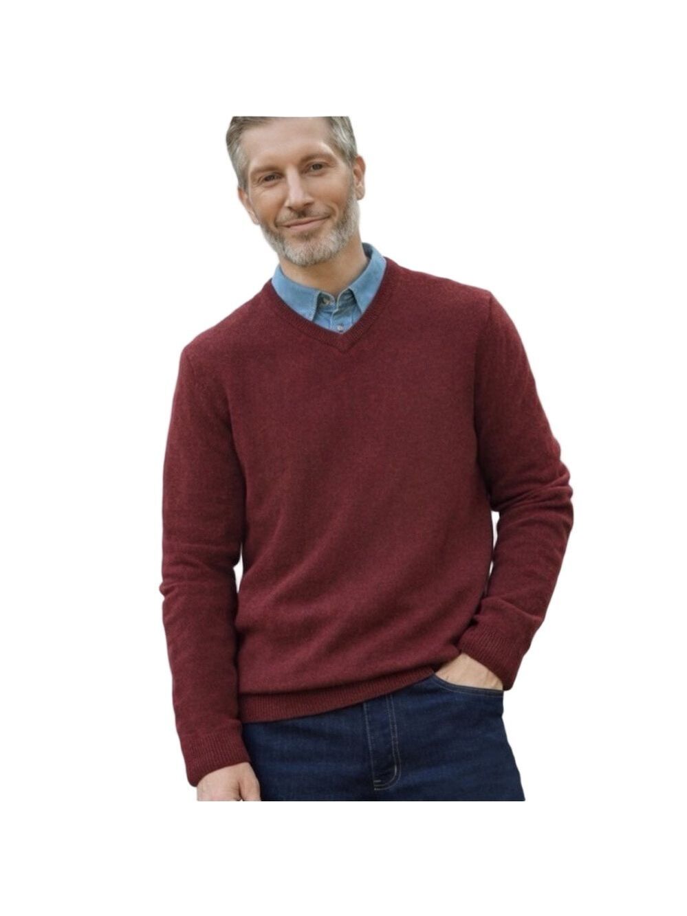 Elegant V-Neck Sweater in Rich Burgundy NWT Men’s Large